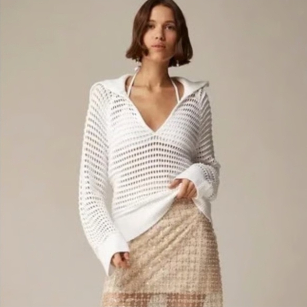 J. Crew Crochet Sailor-Collar Sweater White Size Medium